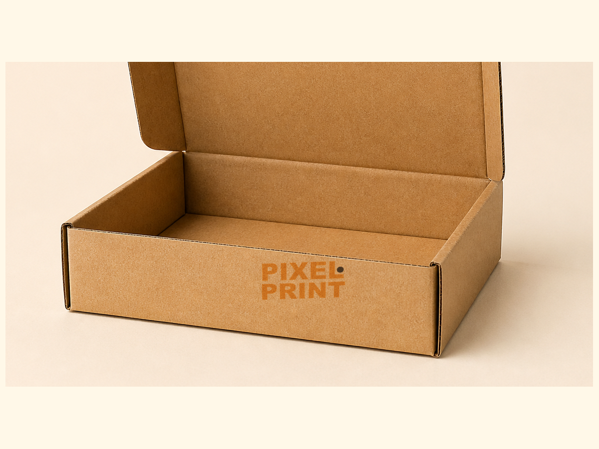 2-color orange and black print front panel on mailer kraft box